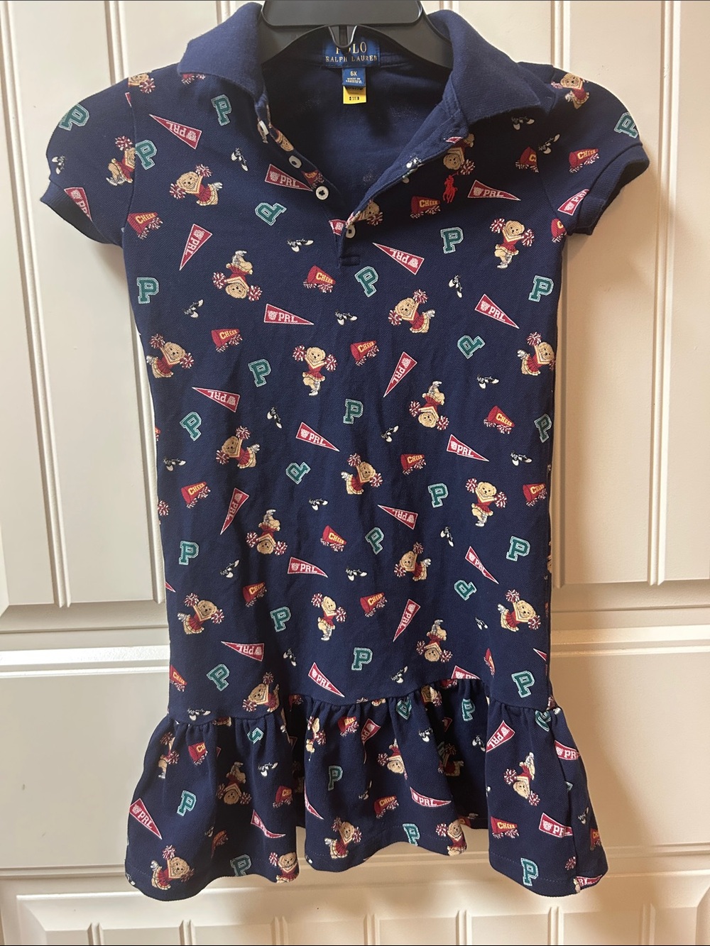 Polo by Ralph Lauren Navy Cheerleader Print Polo Dress for Kids